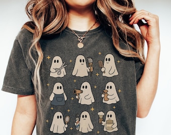 Hair Dresser Halloween Shirt, Hair Stylist Halloween Comfort Colors® T-Shirt, Cute Spooky Ghosts Barber Tee, Fall Gift for Hairstylist