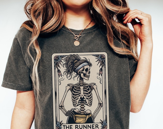 Runner Shirt, Funny Running Tarot Card Comfort Colors T-Shirt, Gift for Runner, Gym Shirt, Love Running, Halloween 5K 10K Half Marathon