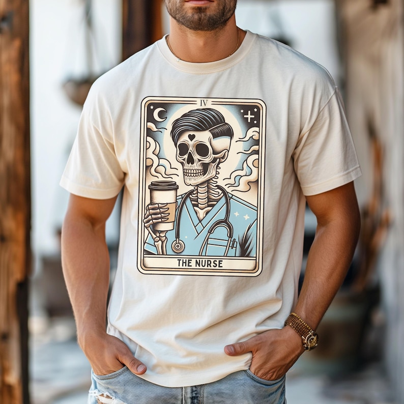 Male Nurse Shirt, Comfort Colors Nurse Man Tarot Card T-shirt, Funny Gift for Male Nurse, Skeleton Nurse, Male Nurse Gifts, Graduation Gift Ivory