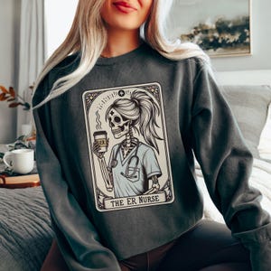 ER Nurse Shirt, Comfort Colors Emergency Room Nurse Tarot Card Sweatshirt, Halloween Gift for ER Nurse, Emergency Nurse Appreciation Week