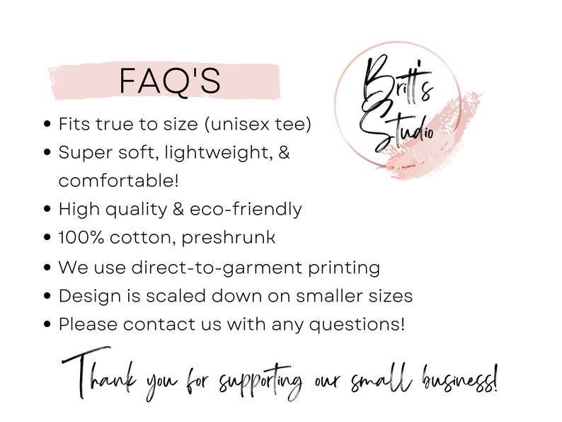 May include: FAQ'S: Fits true to size (unisex tee), super soft, lightweight, and comfortable. High quality and eco-friendly, 100% cotton, preshrunk. We use direct-to-garment printing. Design is scaled down on smaller sizes. Please contact us with any questions! Thank you for supporting our small business!