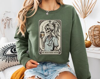 Registered Nurse Sweatshirt, Gildan Registered Nurse Tarot Card Sweatshirt, Fall RN Crewneck, Funny Gift for Registered Nurse