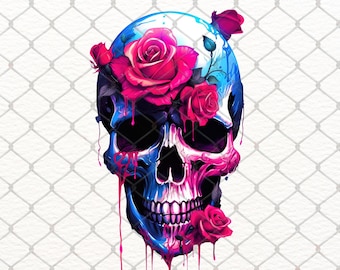 Crâne avec roses PNG | Sublimation du jour des morts (téléchargement numérique)