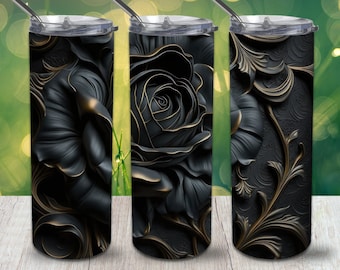 Black Gold Roses Tumbler Sublimation Design: 20 oz Skinny Wrap (Digital Download)