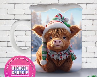 Tazza natalizia Highland Cow: design a sublimazione (download digitale)