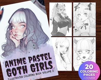 Anime Gothic Girls Coloring Book: Creepy Kawaii Designs (Printable PDF)