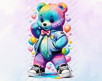 Orsetto di San Valentino PNG: Design urbano colorato, Sublimazione (300 DPI)
