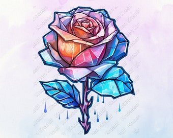 Valentines Day Crystal Rose Colorful png for shirt, sublimation designs for urban design and streetwear, 300 DPI - Transparent Image