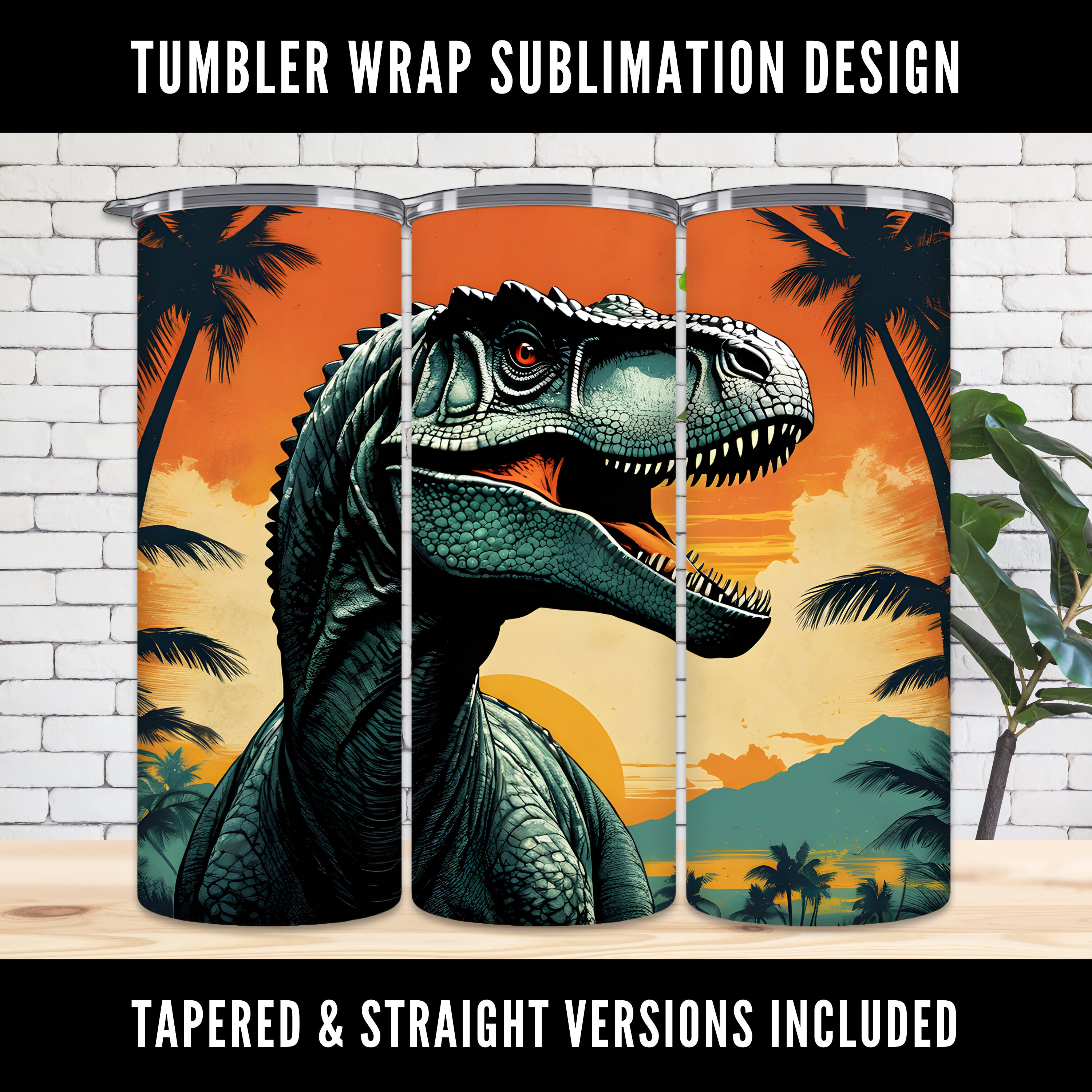 Retro Dinosaur Raptor 20oz Sublimation Tumbler, Kids Jurassic 9.2 x 8.3” Straight And Tapered Tumbler Wrap, Instant Digital Download PNG