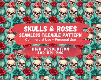 Skull & Roses Seamless Pattern: Vintage Gothic Fabric (Digital Download)