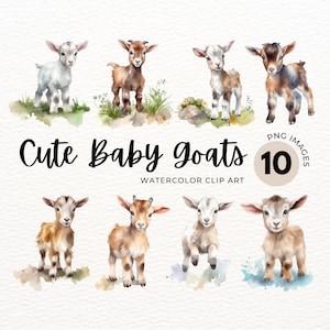 Baby Goat Clipart | Farm Animals PNG | Baby Animals | Watercolor Goat PNG | Cute Animals Clipart | Nursery Wall Art | Commercial License
