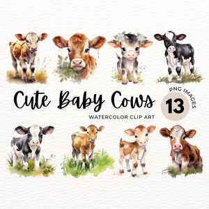 Baby Cow PNG | Watercolor Cow Baby Clipart | Cute Baby Animals Print | Farm Animals PNG | Nursery Wall Art | Digital Art