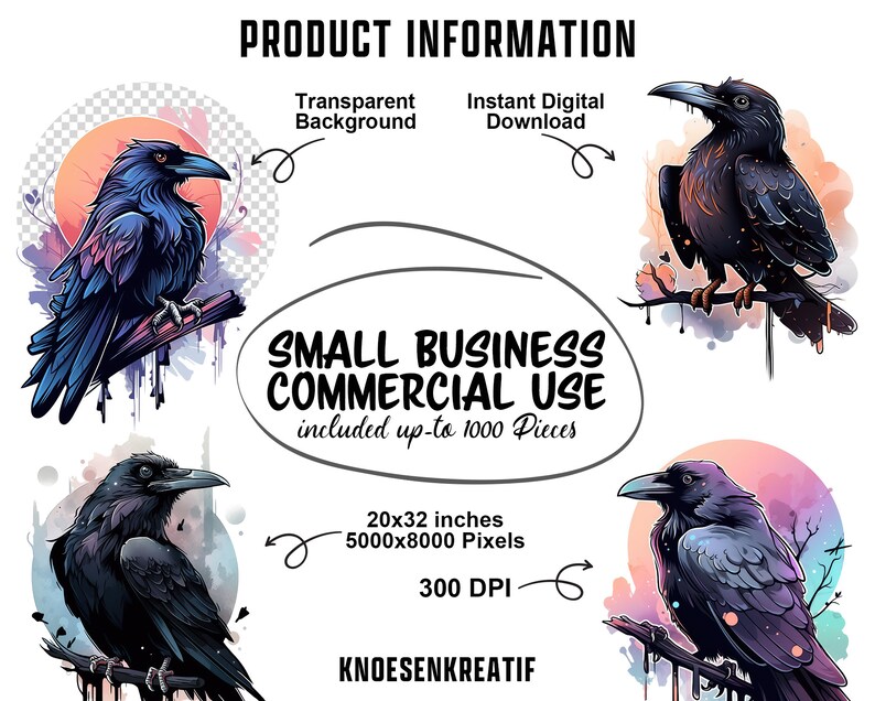 Sublimation crow and raven, Mystical bird illustrations