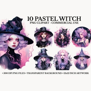 Purple Witch Clipart Bundle | Magic Witch clipart PNG | Pastel Witches PNG | Halloween | Junk Journal | Paper Crafts | Scrapbooking