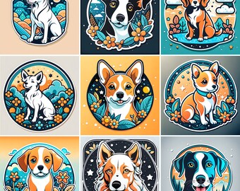 Adesivi di razze di cani - Clipart di cuccioli di cartone animato (download digitale)
