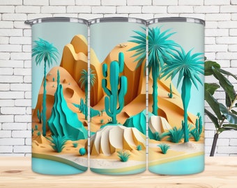 Palm Beach Tumbler Sublimation Design: 3D Landscape (Digital Download)