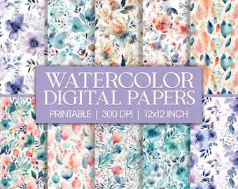 Watercolor Floral Digital Paper: Seamless Patterns (Digital Download)
