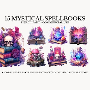 Magic Spell Books Clipart Bundle | Magic Witch clipart PNG | Witches PNG | Scrapbook | Junk Journal | Paper Crafts | Scrapbooking