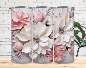 3D Floral Tumbler Wrap PNG: 20oz Skinny Tumbler Sublimation (Digital Download)