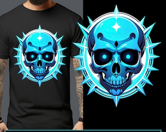 Design per maglietta teschio blu: grafica horror (download digitale PNG)
