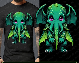 Design per maglietta Cthulhu: grafica horror (file PNG)