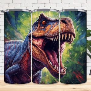 T-rex Roaring Dinosaur 20oz Sublimation Tumbler, Kids Jurassic 9.2 x 8.3” Straight And Tapered Tumbler Wrap, Instant Digital Download PNG