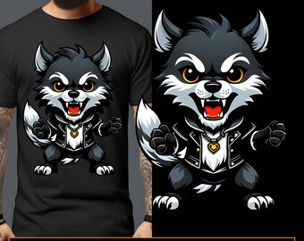 Mascotte del lupo dei cartoni animati PNG: design a sublimazione peloso antropomorfo (download digitale)