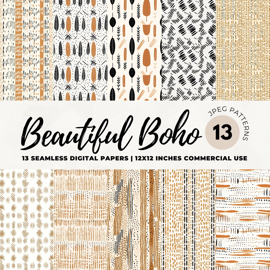 Boho Digital Paper: 13 Seamless Patterns for Scrapbooking (commercial ...