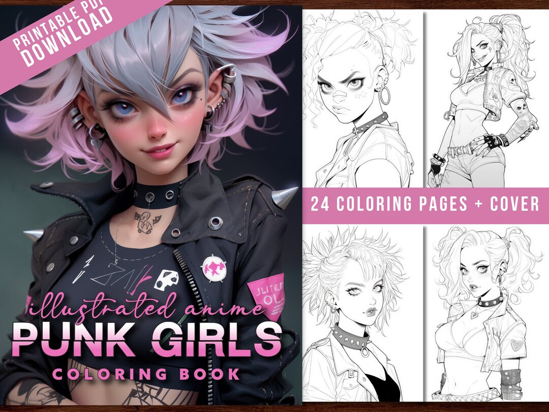 Punk Anime Coloring Book Girls Anime Coloring Manga Print on Demand