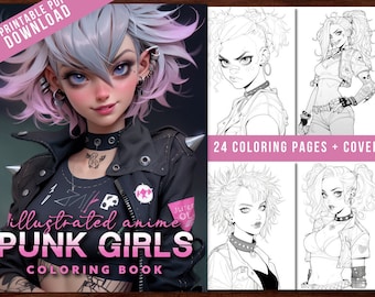 Libro da colorare di ragazze anime punk: 24 pagine manga (download digitale)
