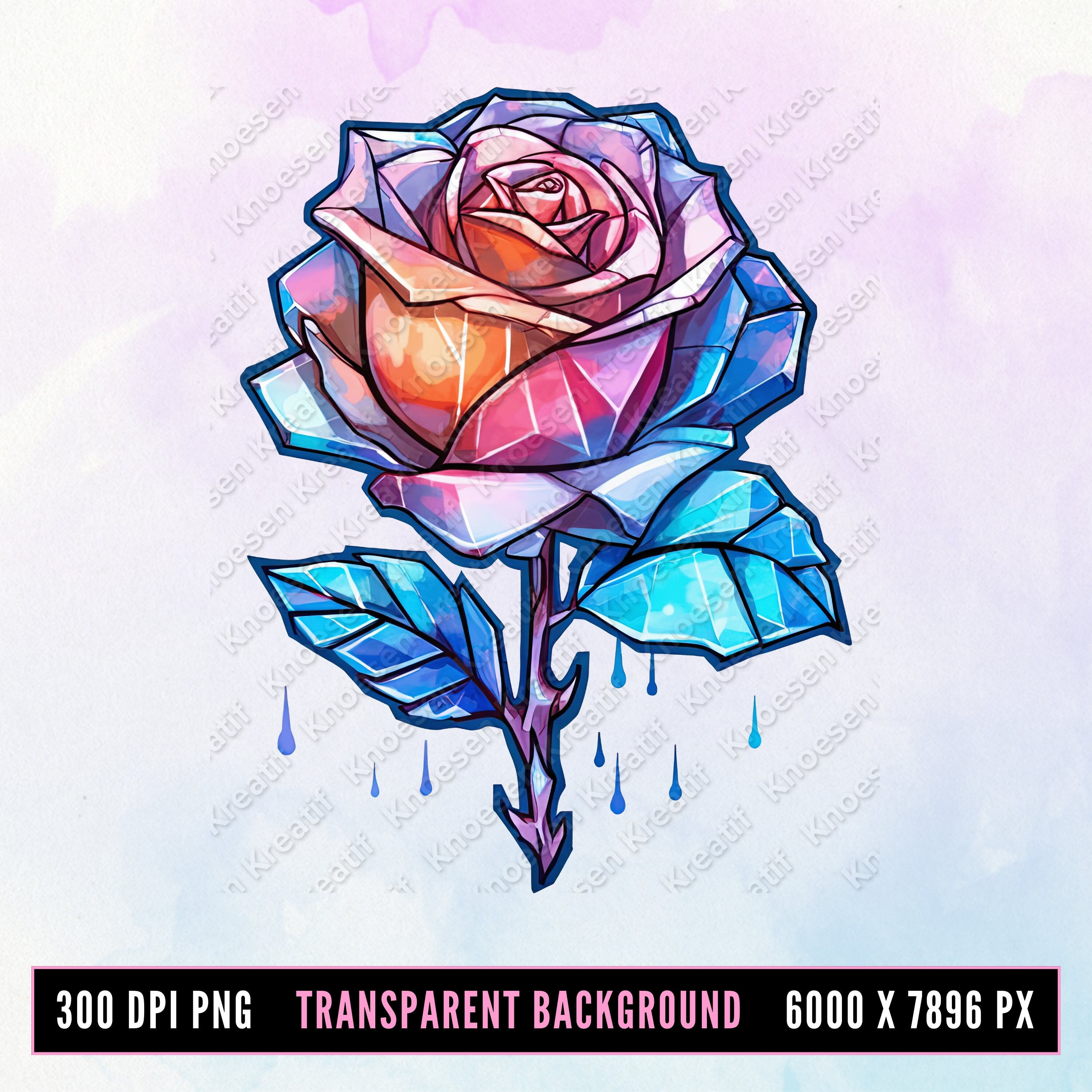 Crystal Rose PNG: Colorful Sublimation Design for Shirts (300 DPI) - Etsy