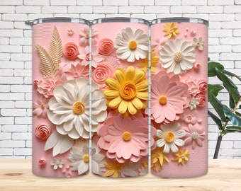 3D Peach Floral Tumbler Wrap: 20 oz Skinny Tumbler Design (PNG Digital Download)