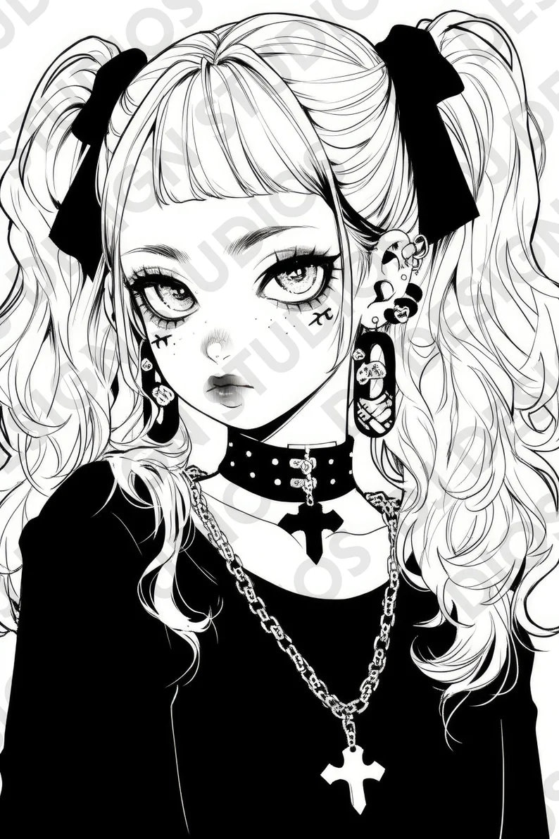 Anime Goth Girls Coloring Book 20 Anime Coloring Pages for - Etsy
