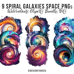 Watercolor Spiral Galaxy PNG Clipart: 9 Galactic Art Images (Digital Download)