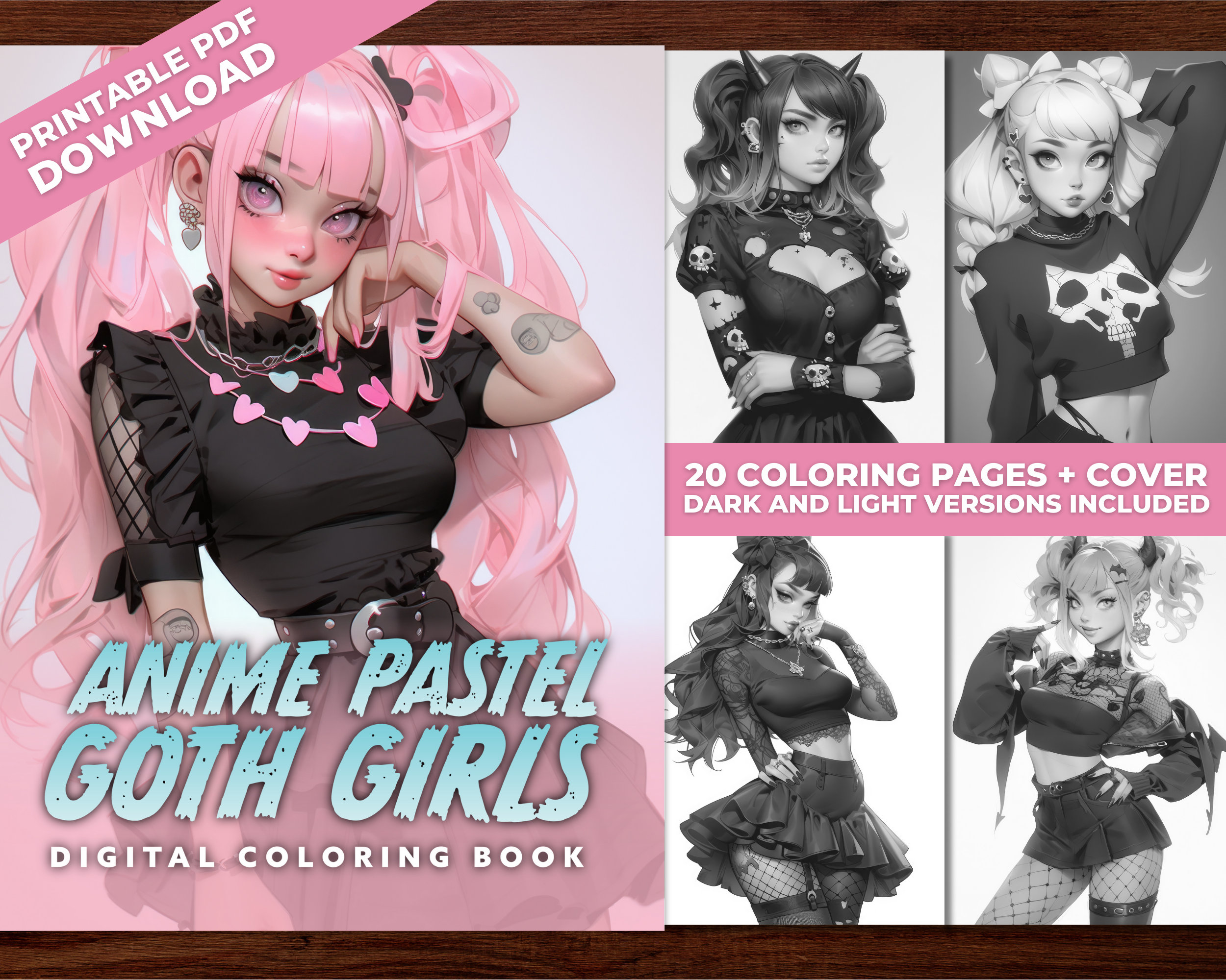 Anime Coloring Book: Goth Kawaii: Manga Art & Anime Enthusiasts Stress  Relief Adult Coloring