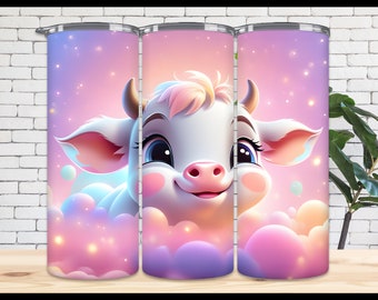 Bicchiere con design a sublimazione 3D a forma di mucca: sottile, dritto e affusolato da 20 once (download digitale PNG)