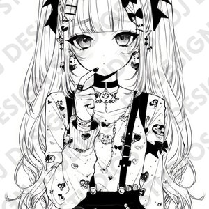 Anime Goth Girls Coloring Book - 20 Anime Coloring Pages for Adults ...