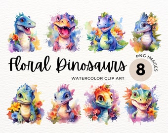 Clipart di dinosauri ad acquerello - Illustrazioni PNG di dinosauri (download digitale)