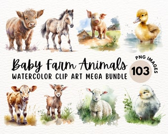 Clipart di animali da fattoria ad acquerello: 103 immagini PNG (licenza commerciale)