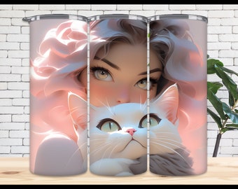 Bicchiere 3D Cat Girl: design a sublimazione da 20 once (download digitale)