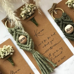 Cadeaux de proposition de demoiselle d'honneur, cadeaux de fête nuptiale pour demoiselles d'honneur, cadeaux boîte de demoiselle d'honneur, cadeau de mariage pour demoiselles d'honneur, porte-clés prénom en macramé