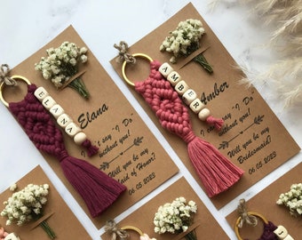 Personalized Will You Be My Bridesmaid Gifts, Tie The Knot Gifts For Bridesmaids, Maid of Honor Gifts, Bridal Shower Favor, Macrame Keychain