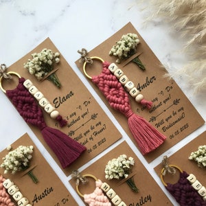 Personalized Will You Be My Bridesmaid Gifts, Tie The Knot Gifts For Bridesmaids, Maid of Honor Gifts, Bridal Shower Favor, Macrame Keychain