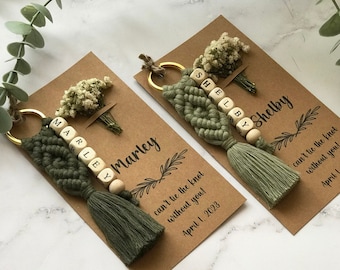 Will You Be My Bridesmaid Gifts, Tie The Knot Gifts For Bridesmaids, Maid of Honor Gifts, Flower Girl Name Keychain Gifts, Macrame Keychain