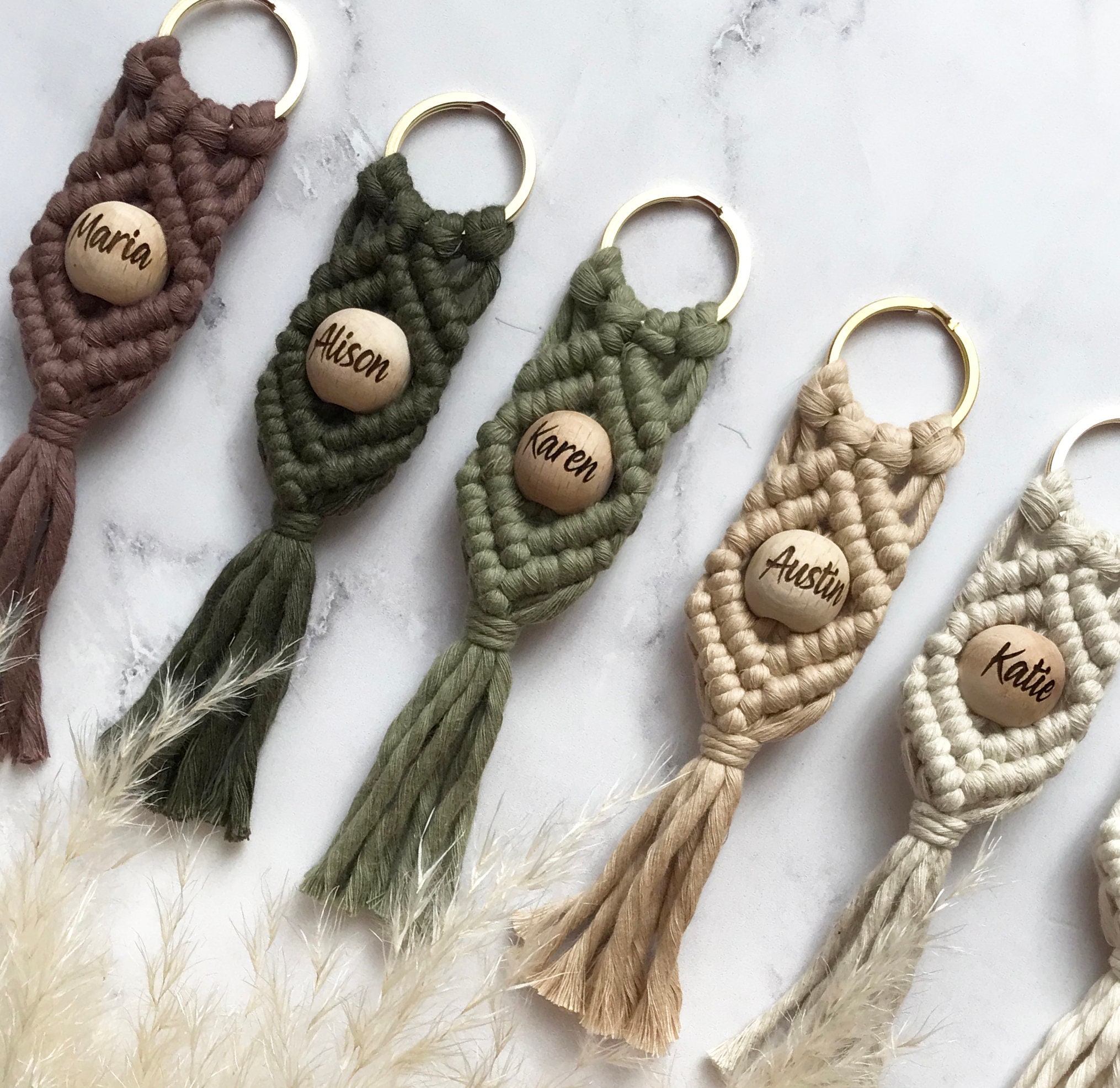 Personalized Macrame Name Keychain, Unique Bridal Party Gift, Backpack Name Keychain, Bridesmaid Gift Box Idea, Boho Bridesmaid Accessories