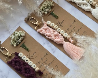 Personalized Bridesmaid Proposals, Matron of Honor & Maid of Honor Gifts, Macrame Name Keychain,