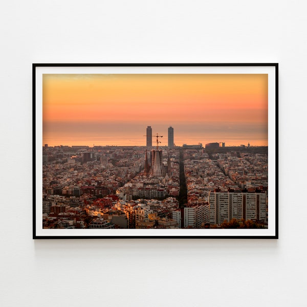 Barcelona Poster, Sagrada Familia photo print, sunrise art photo, Barcelona wall art