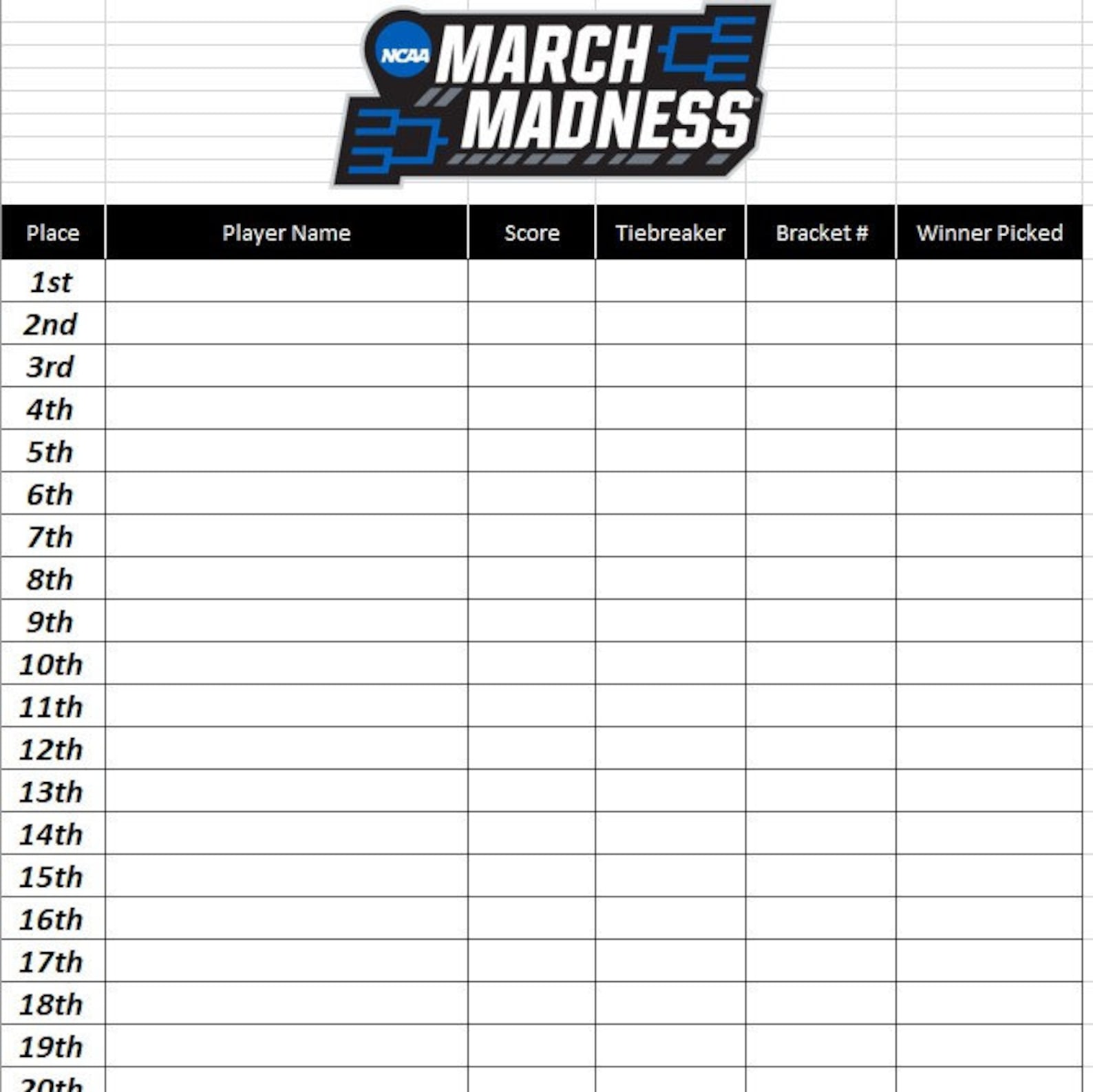 Ncaa march madness tournament bracket excel spreadsheet etsy