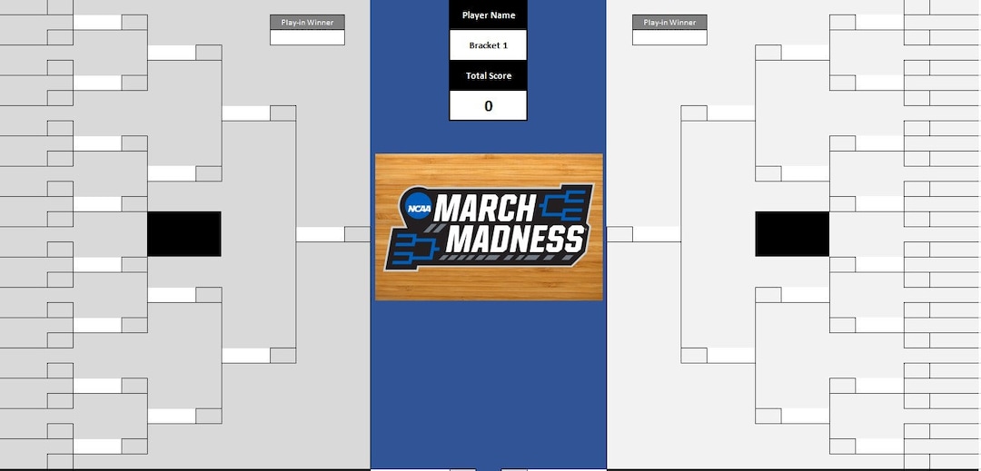 NCAA March Madness Tournament Bracket Excel Spreadsheet Etsy
