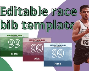 Printable Race Bib Template Editable Running Bib Canva Template Etsy